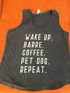 Black Graphic Tank Top - "Wake Up. Barre. Coffee. Pet Dog. Repeat."